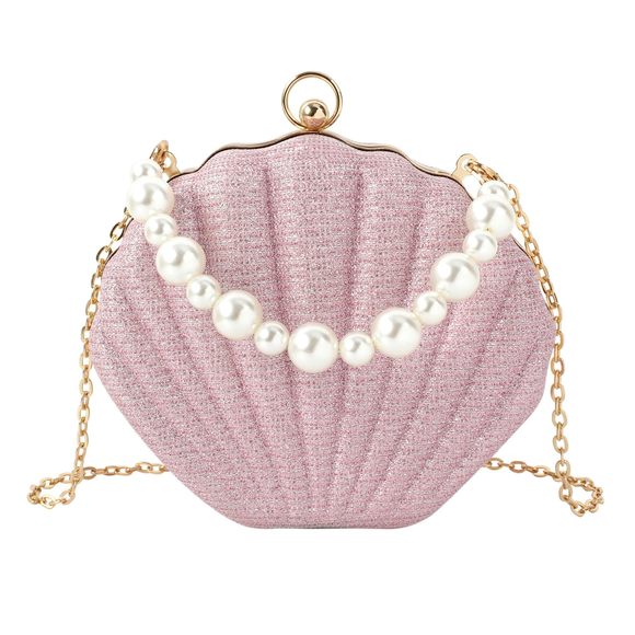 Glitter Seashell Evening Clutch Purse Pearl Chain Crossbody Bag Pu Leather ;) - Picture 1 of 7